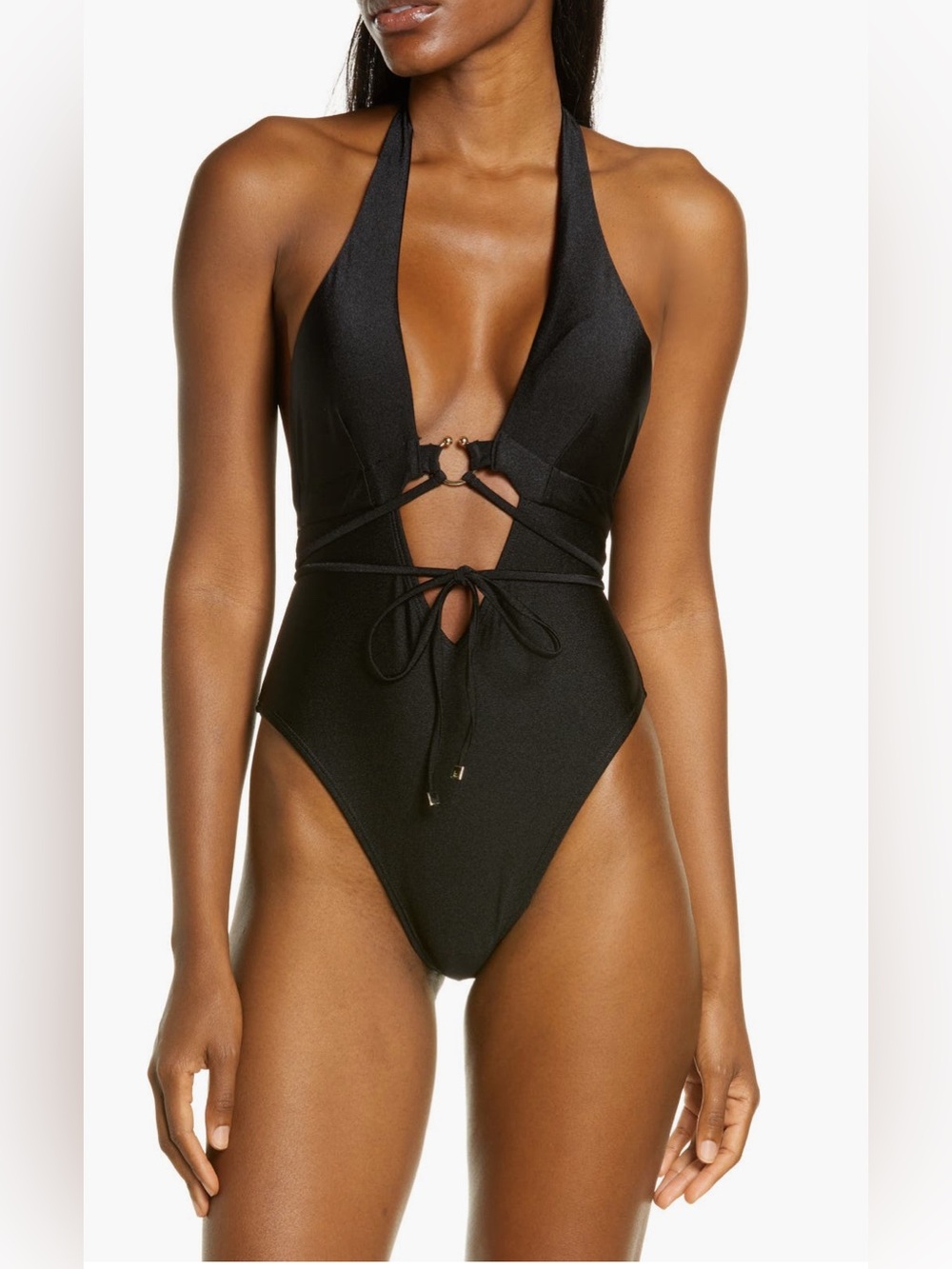 NWT River Island Black Halter Cut Out One-Piece Swimsuit - US 10 - $98